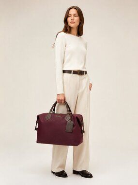 Tusting Explorer Large Burgundy Canvas Leather Weekender Duffel Bag England